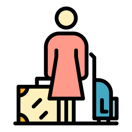 Woman hitchhiking icon. Outline woman hitchhiking vector icon color flat isolatedのイラスト素材