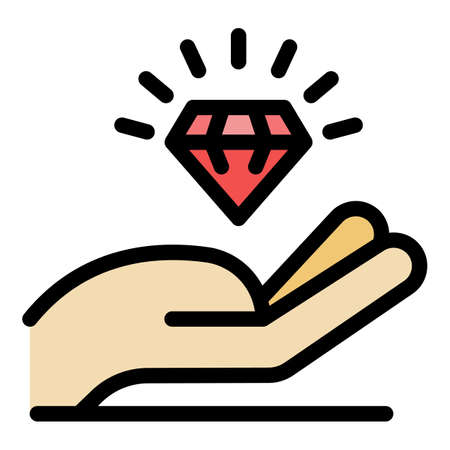 Hand and crystal icon. Outline hand and crystal vector icon color flat isolatedのイラスト素材