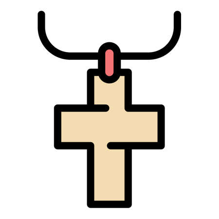 Cross pendant icon. Outline cross pendant vector icon color flat isolatedのイラスト素材