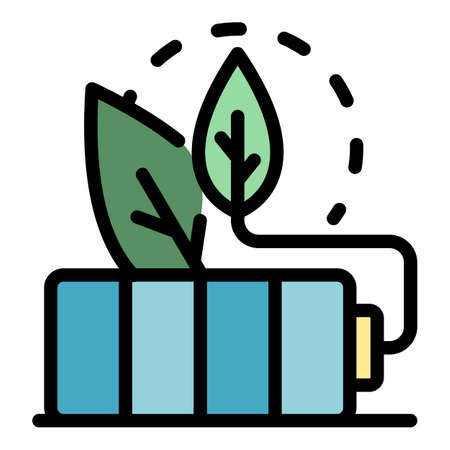 Eco leaf car battery icon. Outline eco leaf car battery vector icon color flat isolatedのイラスト素材