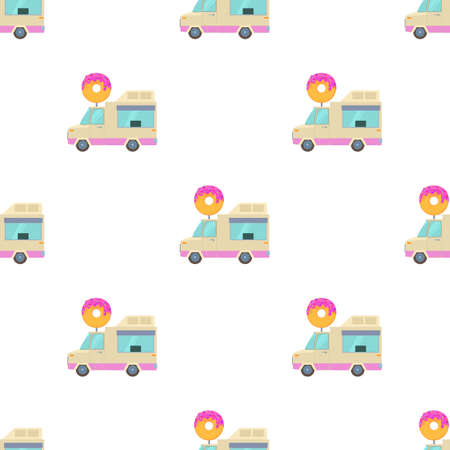 Fast food trailer with donut pattern seamless background texture repeat wallpaper geometric vectorのイラスト素材