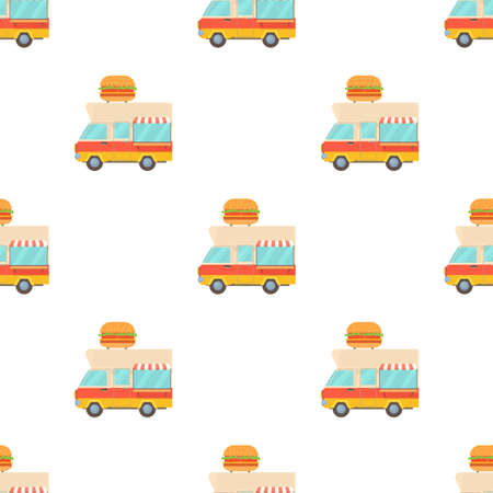 Fast food trailer with burger pattern seamless background texture repeat wallpaper geometric vectorのイラスト素材