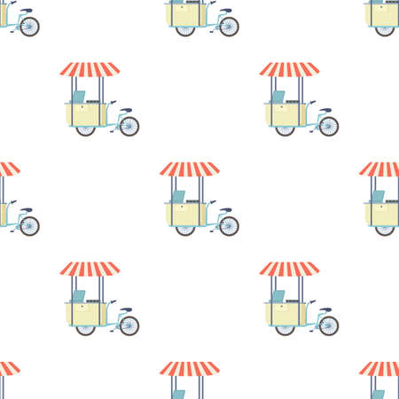 Food cart vending bicycle pattern seamless background texture repeat wallpaper geometric vectorのイラスト素材