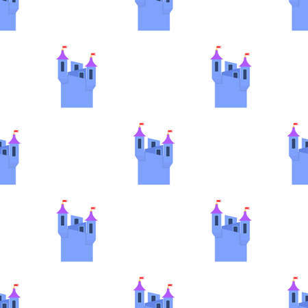 Blue castle towers with flags pattern seamless background texture repeat wallpaper geometric vectorのイラスト素材
