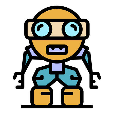Funny robot icon. Outline funny robot vector icon color flat isolatedのイラスト素材