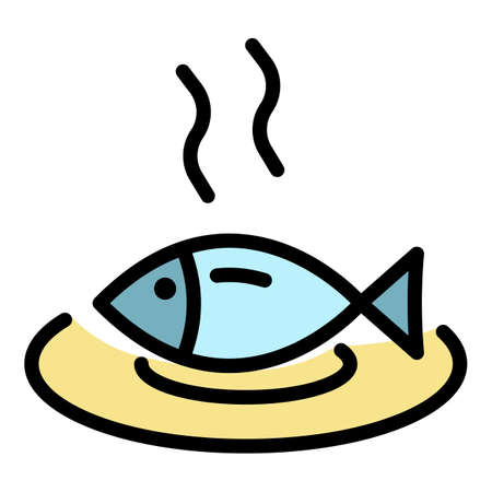 Hot cooked fish icon. Outline hot cooked fish vector icon color flat isolatedのイラスト素材