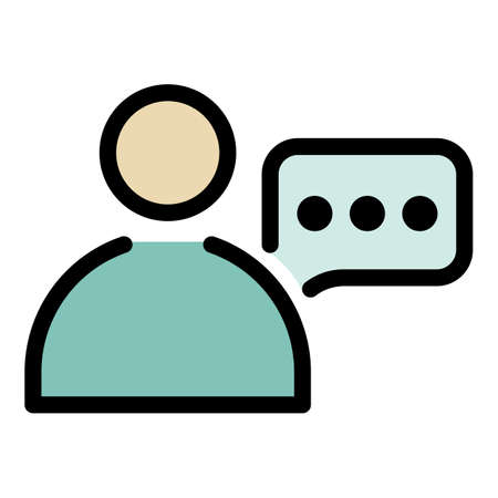 Man and chat bubble icon. Outline man and chat bubble vector icon color flat isolatedのイラスト素材