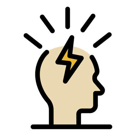 Lightning in the head icon. Outline lightning in the head vector icon color flat isolatedのイラスト素材