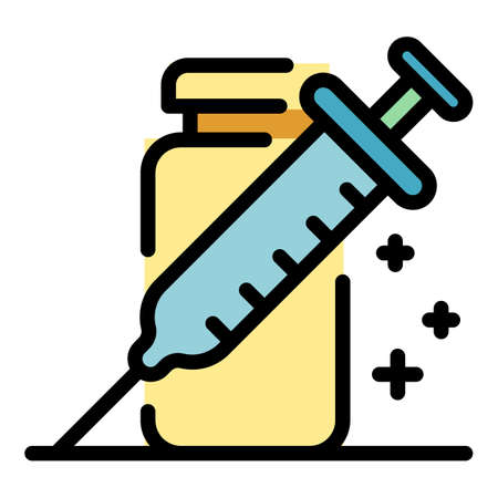 Syringe and potion icon. Outline syringe and potion vector icon color flat isolatedのイラスト素材