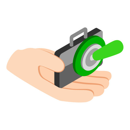 Business insurance icon isometric vector. Hand holding briefcase, toggle switcher. Financial insurance, protection conceptのイラスト素材