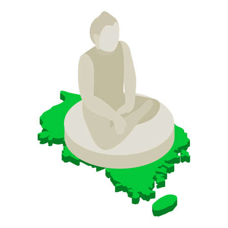 Buddha statue icon isometric vector. Sitting giant buddha and south korea map. Large statue in sinheungsa temple in south koreaのイラスト素材