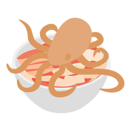 Korean food icon isometric vector. Fresh octopus and raw meat for bbq. Korean cuisine restaurant, asian foodのイラスト素材