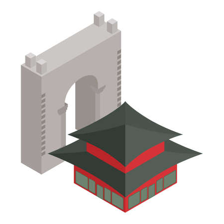 Korea landmark icon isometric vector. Gyeongbokgung palace and triumph arch icon. Traditional korean architecture, monumental structureのイラスト素材