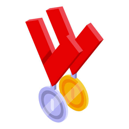 Gold silver medal icon isometric vector. Sport award. Winner prizeのイラスト素材
