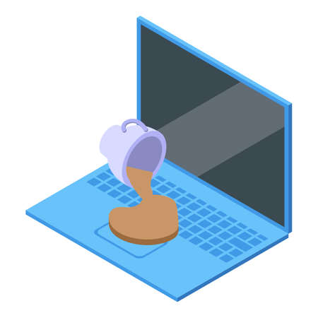 Laptop repair after coffee icon isometric vector. Fix device. Computer serviceのイラスト素材