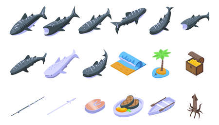 Whale shark icons set isometric vector. Fish animal. Exotic mammalのイラスト素材