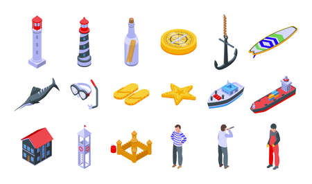 Seaside icons set isometric vector. Summer beach. Sea resortのイラスト素材