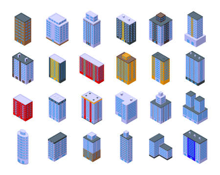 Multistory building icons set isometric vector. Interior architecture. House designのイラスト素材