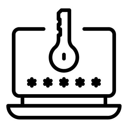 Laptop code key icon outline vector. Step login. Multi passwordのイラスト素材
