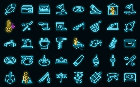 Ice fishing icons set outline vector. Winter frozen. Polar lakeのイラスト素材