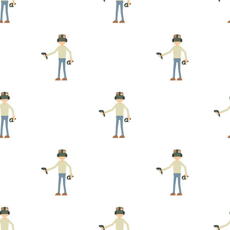 Man with vr manipulator pattern seamless background texture repeat wallpaper geometric vectorのイラスト素材