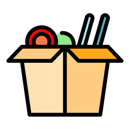 Wok menu sticks icon. Outline Wok menu sticks vector icon color flat isolatedのイラスト素材
