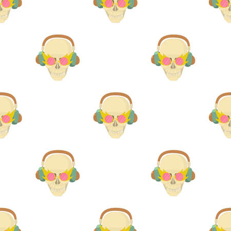 Skull with headphones pattern seamless background texture repeat wallpaper geometric vectorのイラスト素材