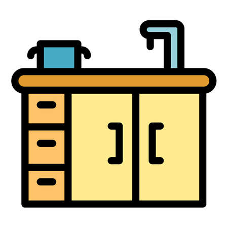 Kitchen sink icon. Outline kitchen sink vector icon color flat isolatedのイラスト素材