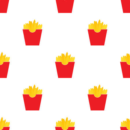 French fries potato in red paper box pattern seamless background texture repeat wallpaper geometric vectorのイラスト素材