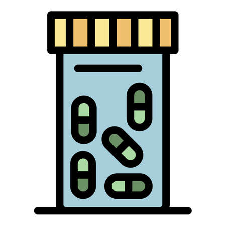 Pills jar icon. Outline pills jar vector icon color flat isolatedのイラスト素材
