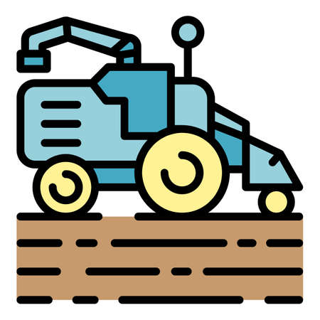 Field working harvester icon. Outline field working harvester vector icon color flat isolatedのイラスト素材
