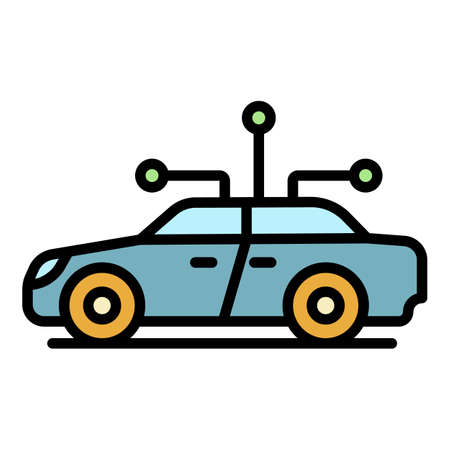 Electric car with footnotes icon. Outline electric car with footnotes vector icon color flat isolatedのイラスト素材