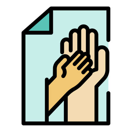 Hand of an adult and a child icon. Outline hand of an adult and a child vector icon color flat isolatedのイラスト素材
