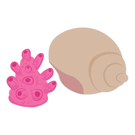 Underwater flora icon isometric vector. Hard mushroom coral and spiral sea shell. Marine environment, underwater worldのイラスト素材
