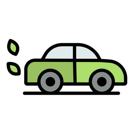 Eco car icon. Outline eco car vector icon color flat isolatedのイラスト素材