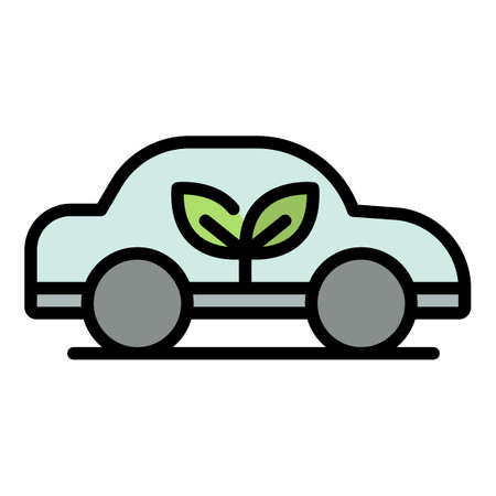 Ecology car icon. Outline ecology car vector icon color flat isolatedのイラスト素材