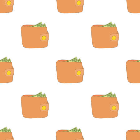 Brown wallet with cash pattern seamless background texture repeat wallpaper geometric vectorのイラスト素材