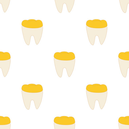 Tooth with golden dental crown pattern seamless background texture repeat wallpaper geometric vectorのイラスト素材