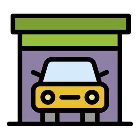 Car in the garage icon. Outline car in the garage vector icon color flat isolatedのイラスト素材