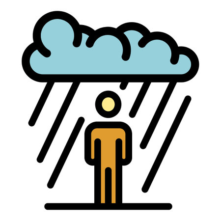 Man under rain icon. Outline man under rain vector icon color flat isolatedのイラスト素材