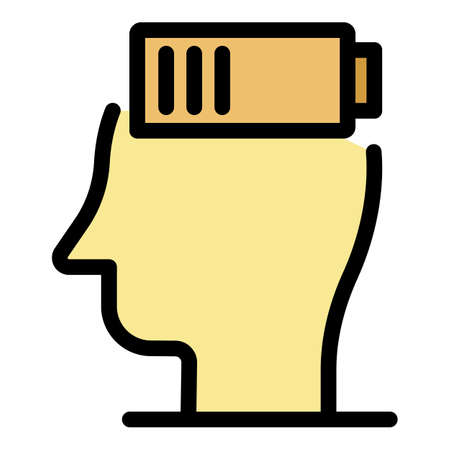 Discharge man battery icon. Outline discharge man battery vector icon color flat isolated
