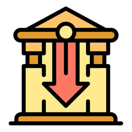 Bankrupt bank icon. Outline bankrupt bank vector icon color flat isolatedのイラスト素材