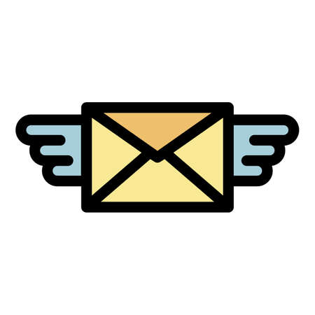 Wings mail icon. Outline wings mail vector icon color flat isolatedのイラスト素材
