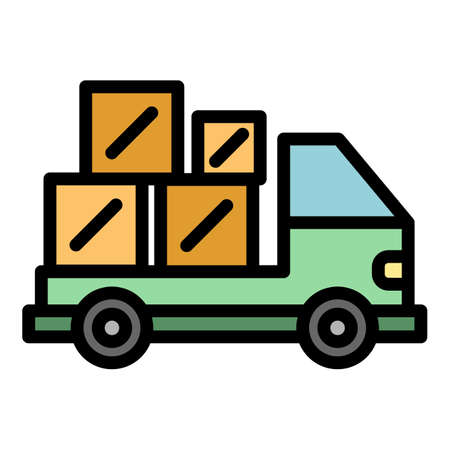 Truck relocation icon. Outline truck relocation vector icon color flat isolatedのイラスト素材