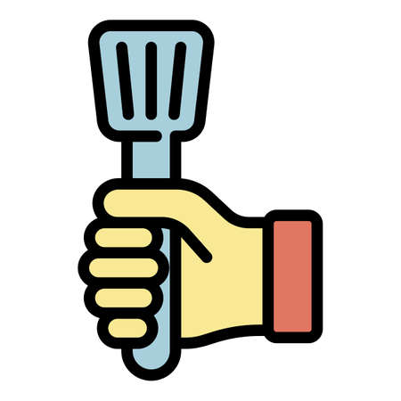 Cooking tool in hand icon. Outline cooking tool in hand vector icon color flat isolatedのイラスト素材