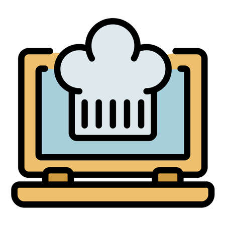 Laptop cooking icon. Outline laptop cooking vector icon color flat isolatedのイラスト素材
