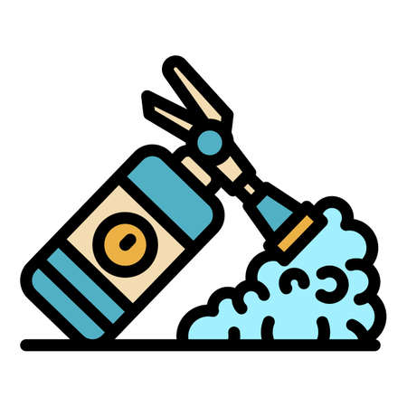 Fire extinguisher action icon. Outline fire extinguisher action vector icon color flat isolatedのイラスト素材
