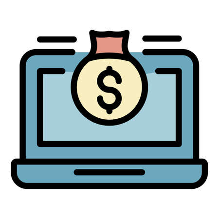 Online money icon. Outline online money vector icon color flat isolatedのイラスト素材