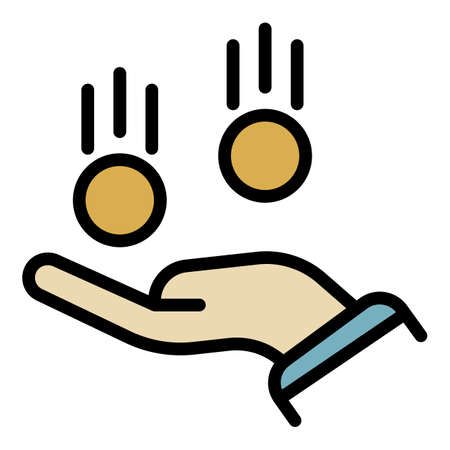 Money coins in hand icon. Outline money coins in hand vector icon color flat isolatedのイラスト素材