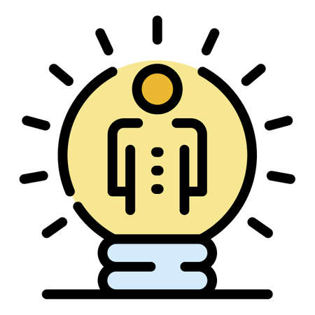 Bulb idea worker icon. Outline bulb idea worker vector icon color flat isolatedのイラスト素材